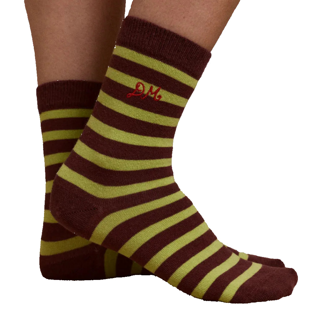 Calf Length 2 Pack Socks-Choc & Avocado