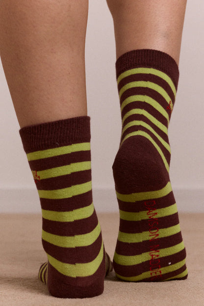 Calf Length 2 Pack Socks-Choc & Avocado