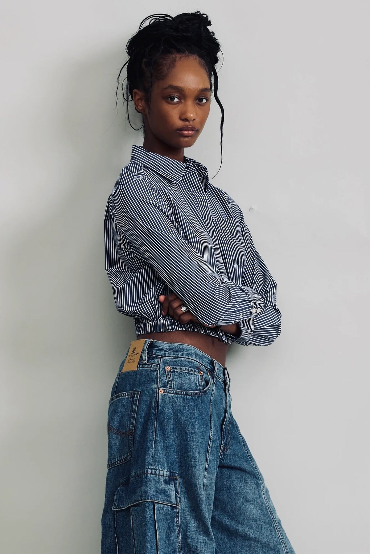 Cropped Elastic Waist Shirt