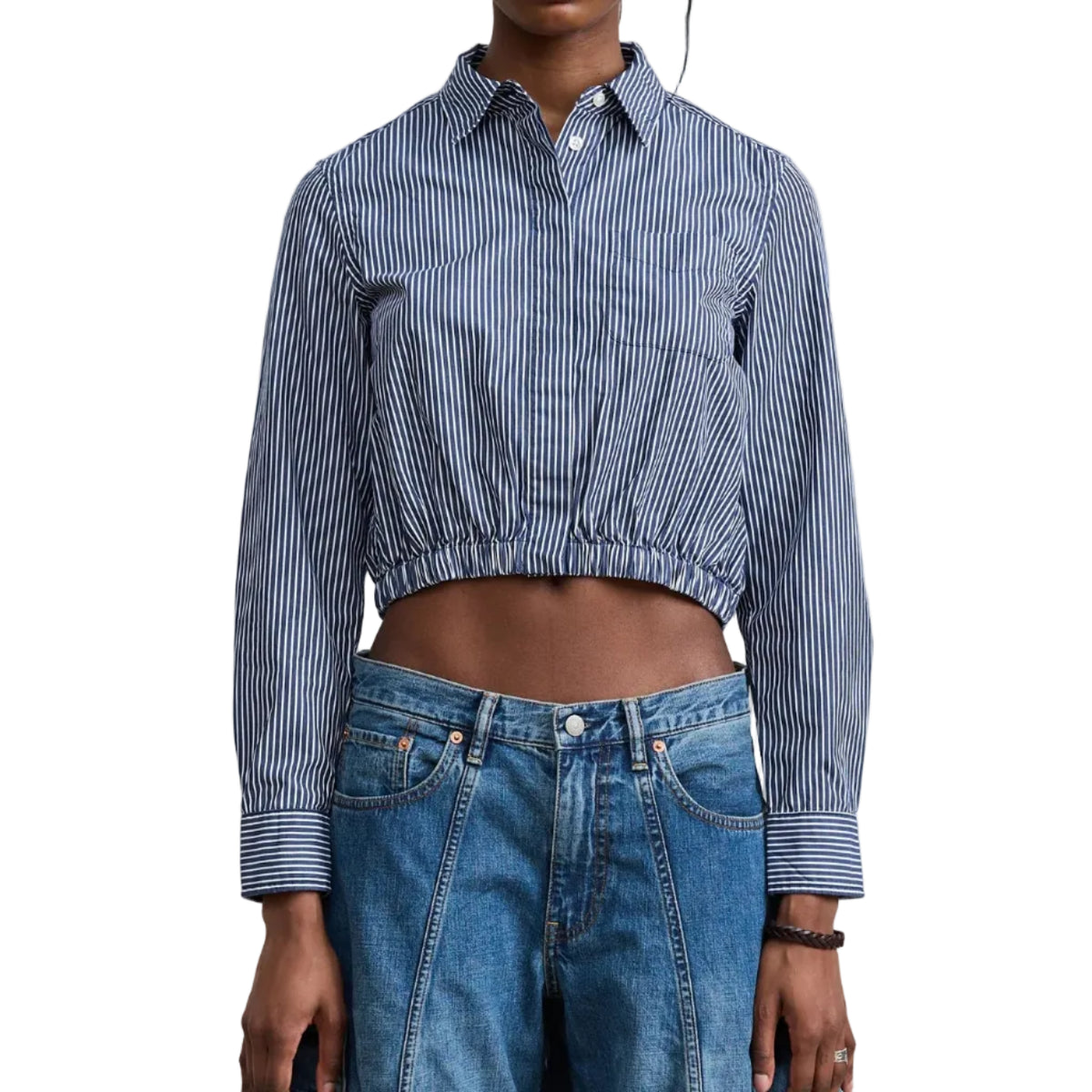 Cropped Elastic Waist Shirt
