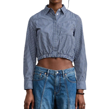 Cropped Elastic Waist Shirt