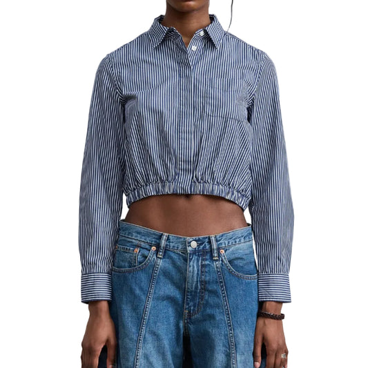 Cropped Elastic Waist Shirt