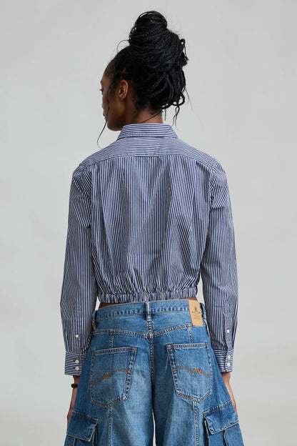 Cropped Elastic Waist Shirt