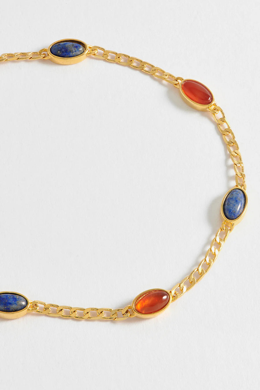 Lapis And Red Agate Gemstone Chain Bracelet Gold Plated
