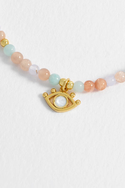 Peach Moonstone Lime Aventurine Mini Beaded Bracelet Gold Plated