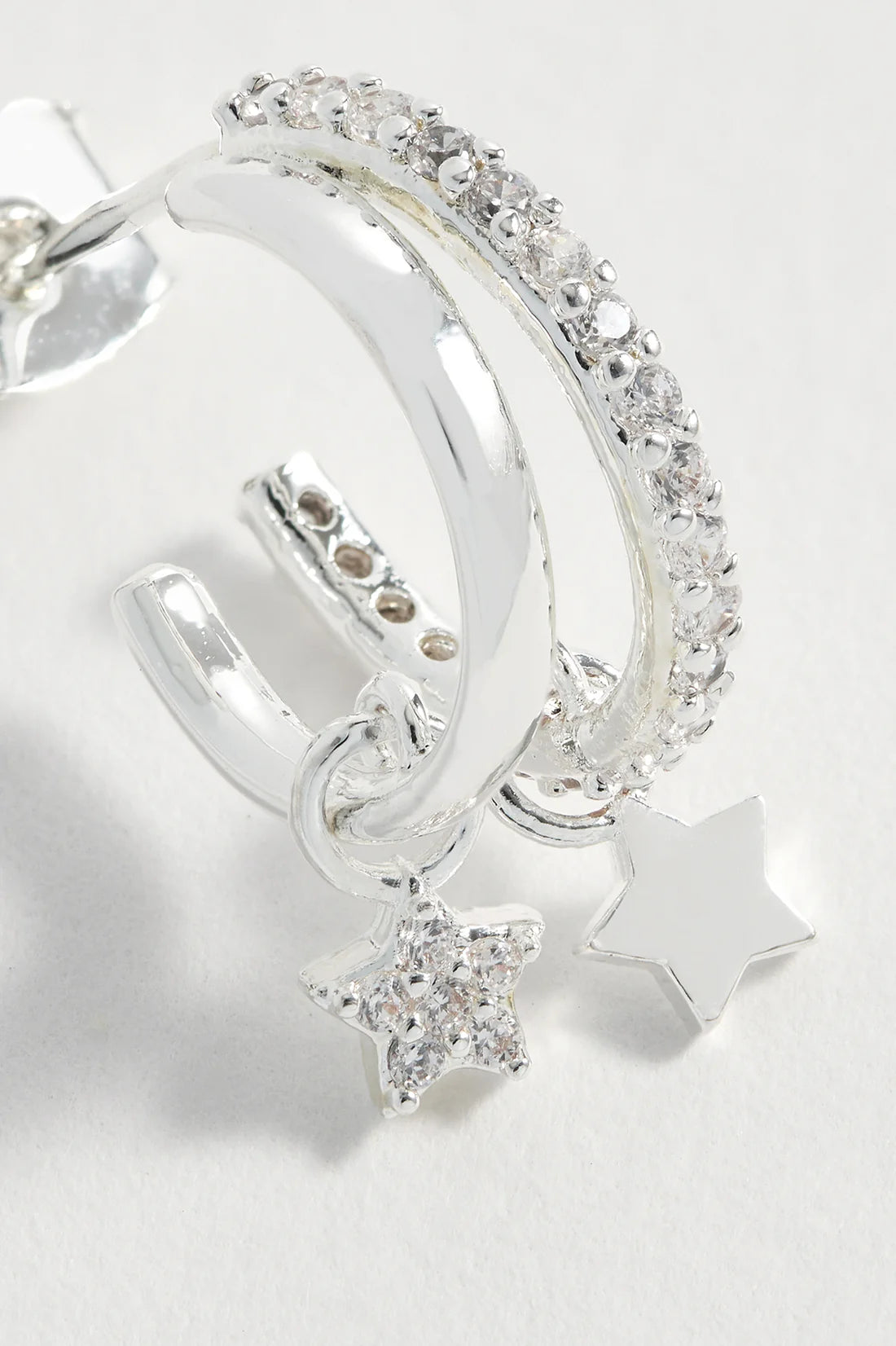 Duo Pave Star Hoops - Silver P