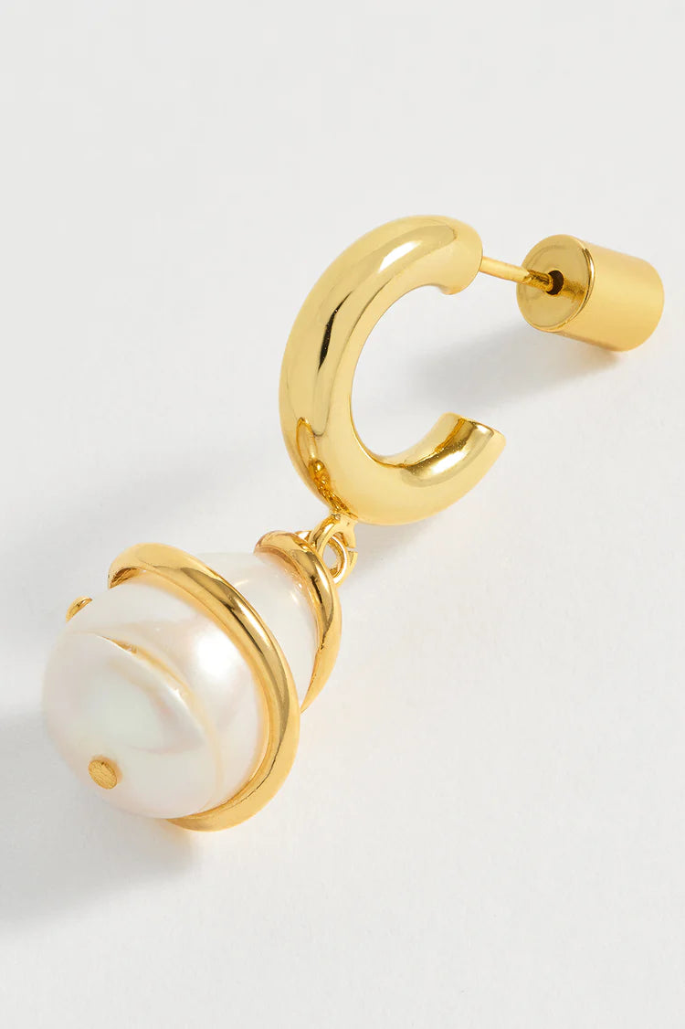 Pearl Wrap Drop Hoops - gold plate