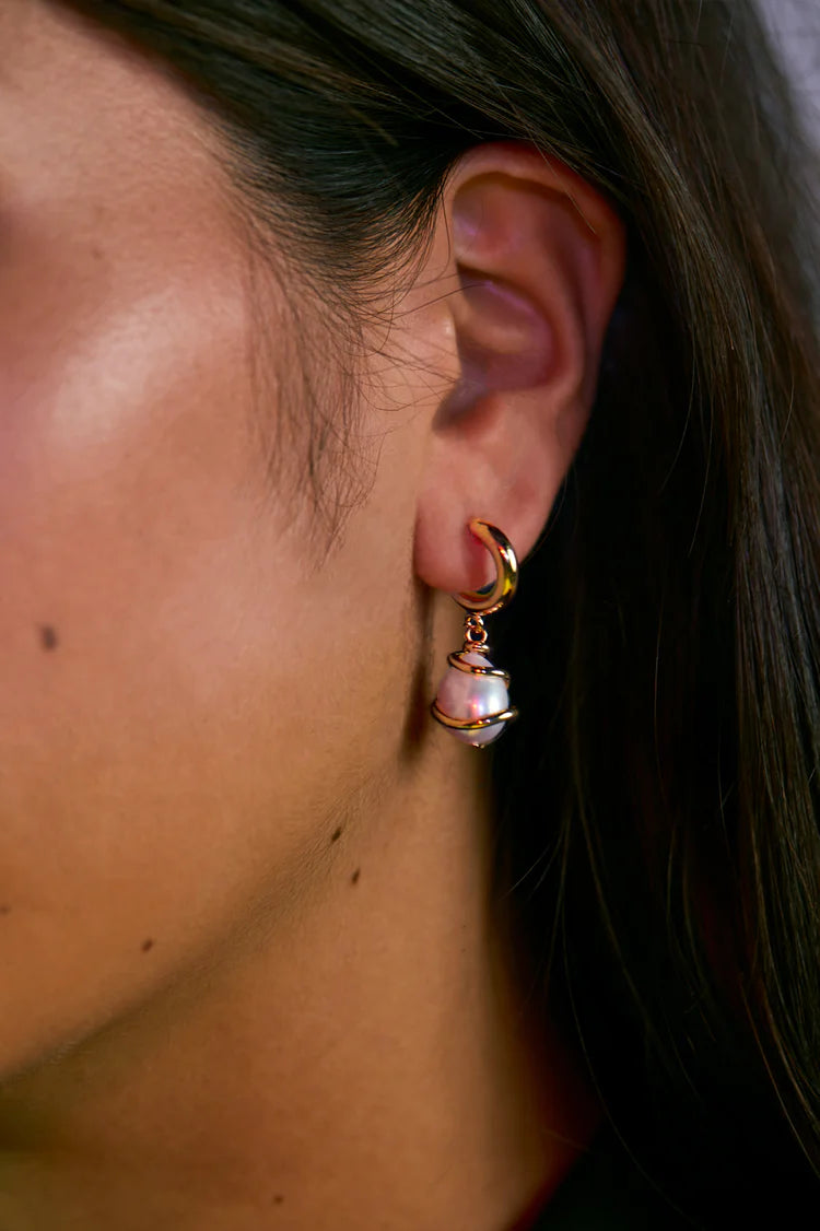 Pearl Wrap Drop Hoops - gold plate