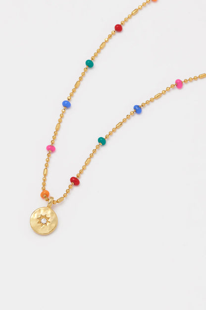 Estella Bartlett Cz Pendant Rainbow Beaded Necklace - Gold