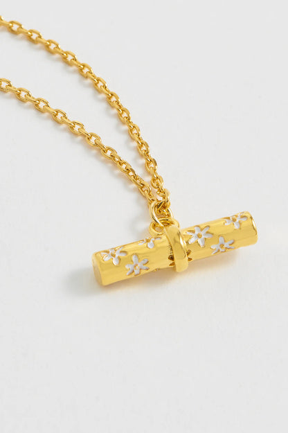 Floral T-bar Necklace Gold Plated