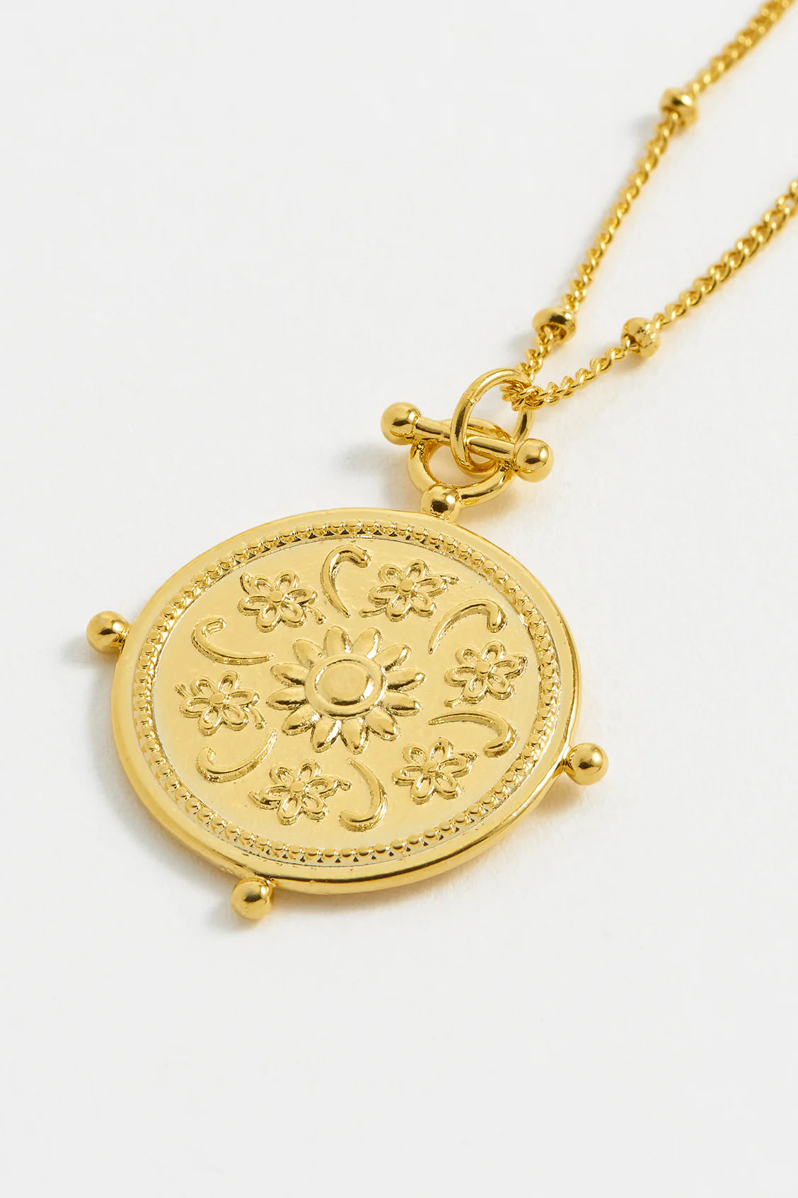 Floral Coin Necklace Gold Plated