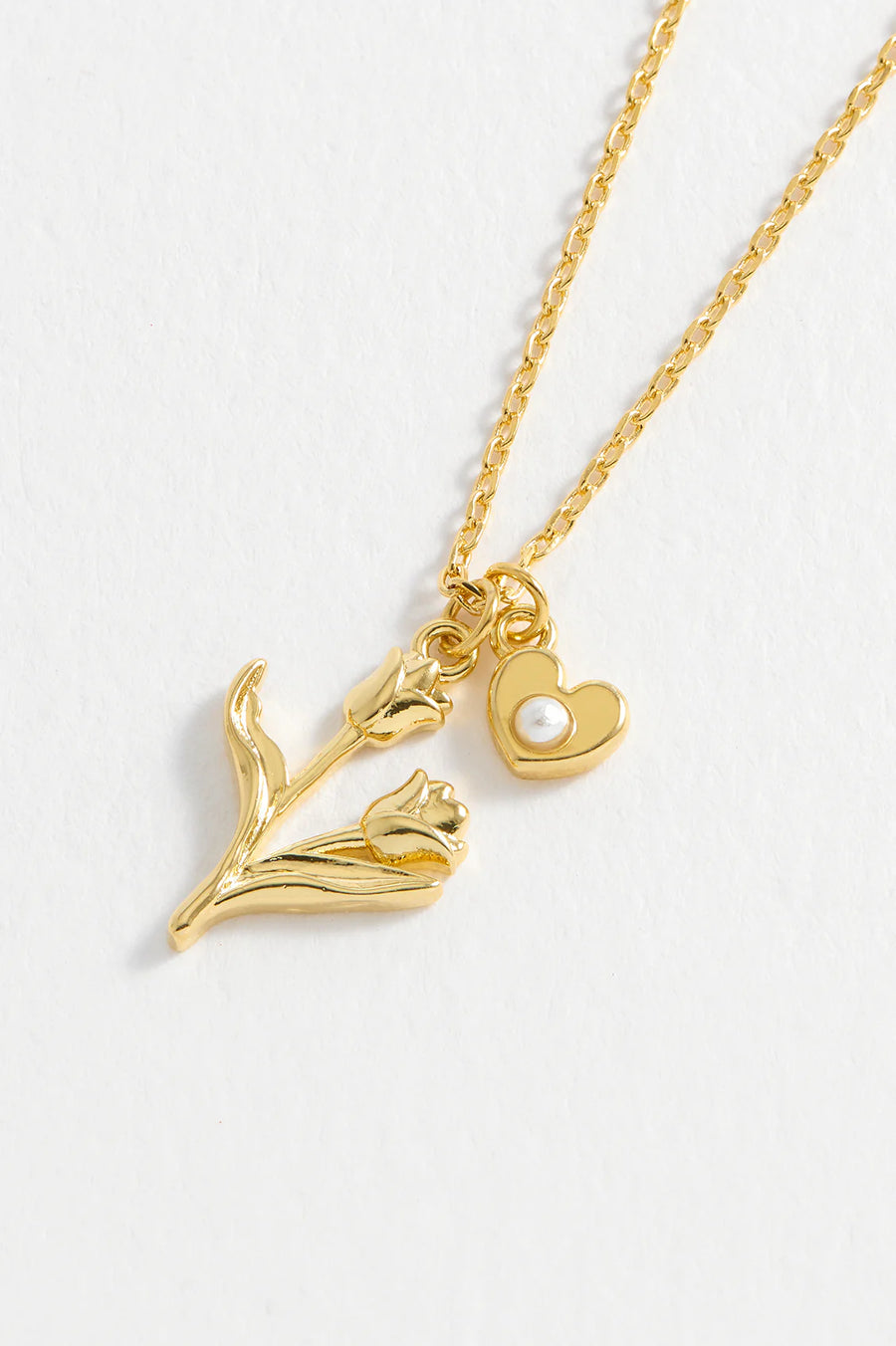Tulip And Pearl Heart Necklace Gold Plated