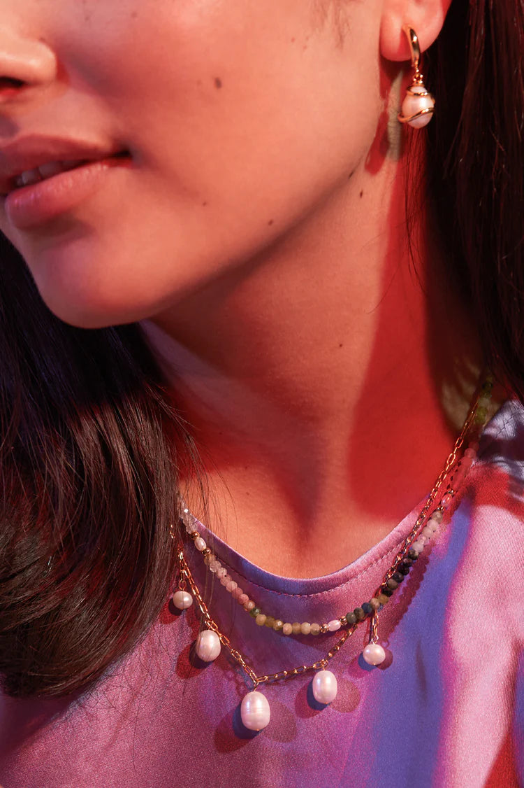 Pearl Wrap Drop Hoops - gold plate