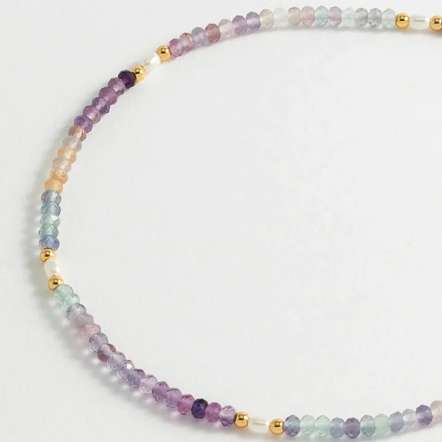 Flourite & Pearl Necklace - Gold