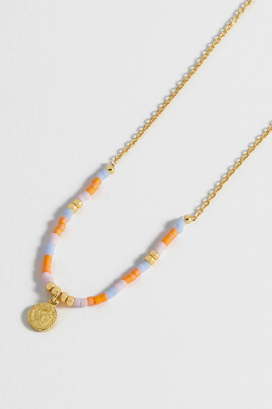 Orange And Blue Miyuki Coin Necklace Gold Plated