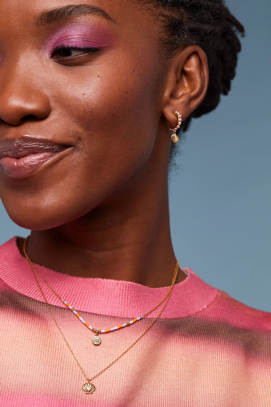 Orange And Blue Miyuki Coin Necklace Gold Plated