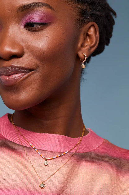 Orange And Blue Miyuki Coin Necklace Gold Plated