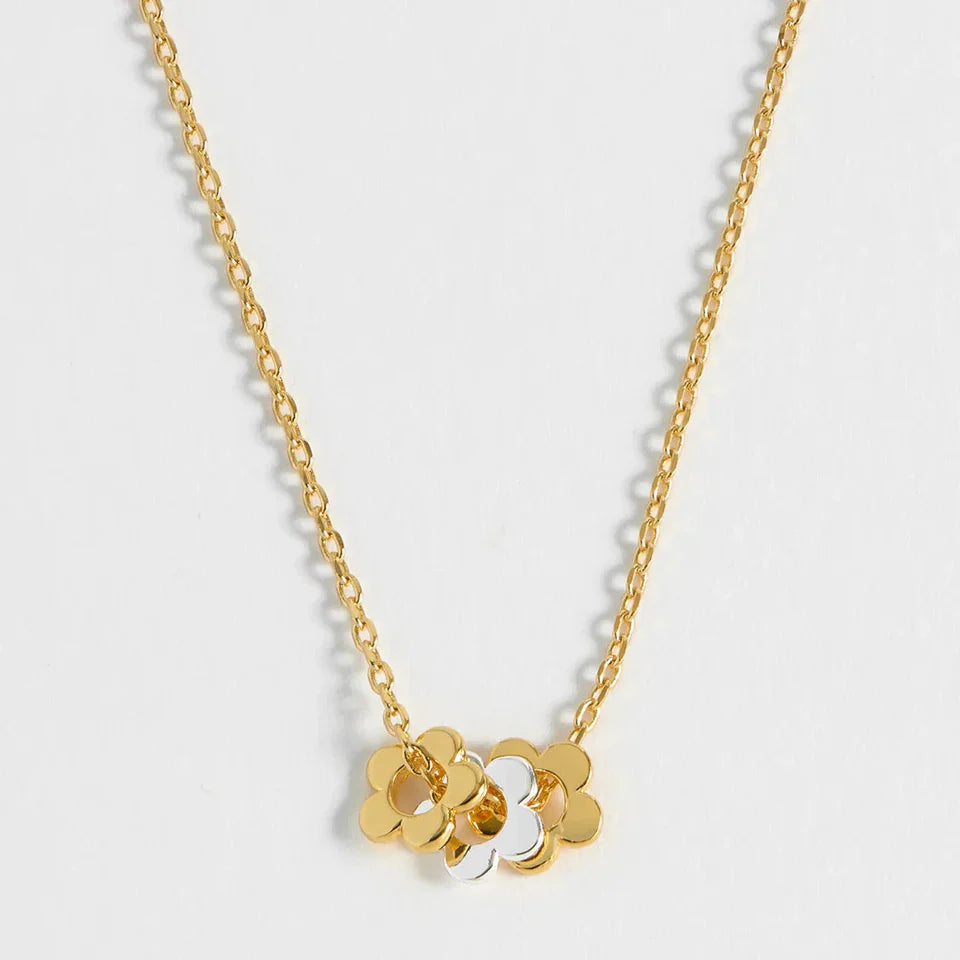 Multi Flower Bead Necklace -Gold Chain Gold Plated