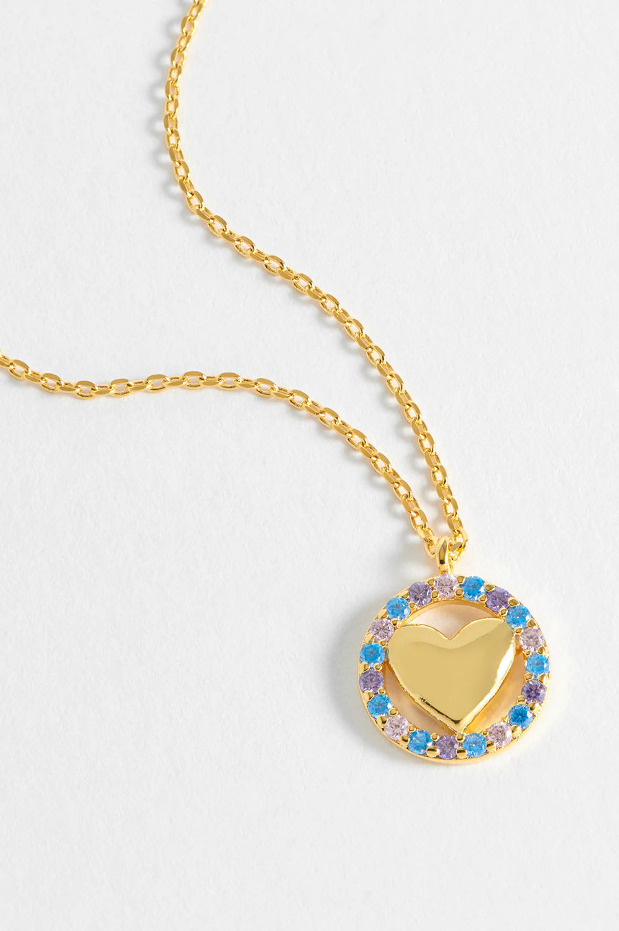 Pastel CZ Heart Pendant Necklace Gold Plated