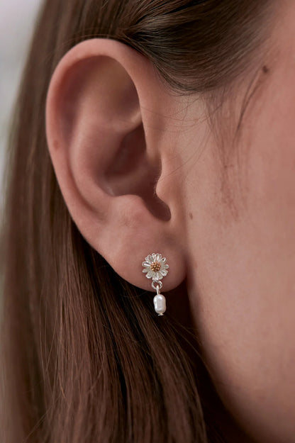 Flower Pearl Drop Studs