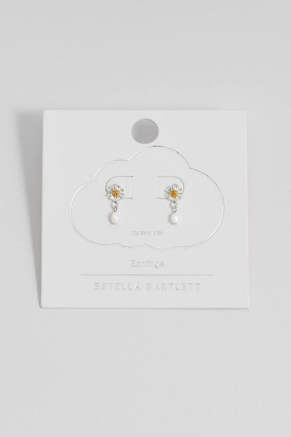 Flower Pearl Drop Studs