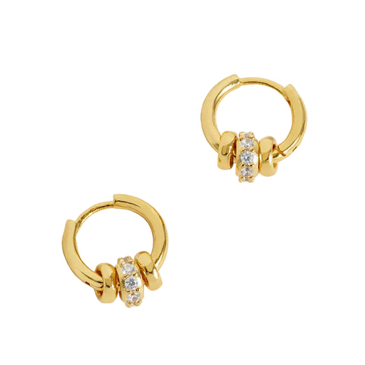 Gold Triple Disc Cz Hoop Earrings