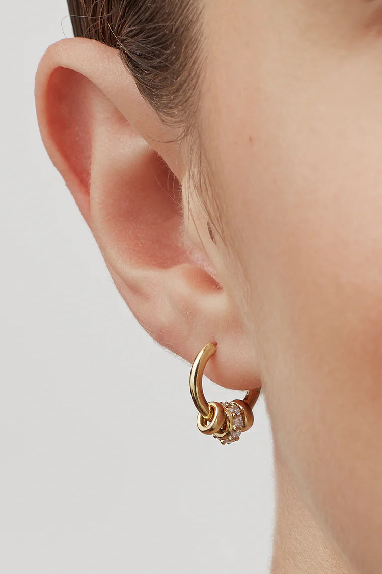 Gold Triple Disc Cz Hoop Earrings