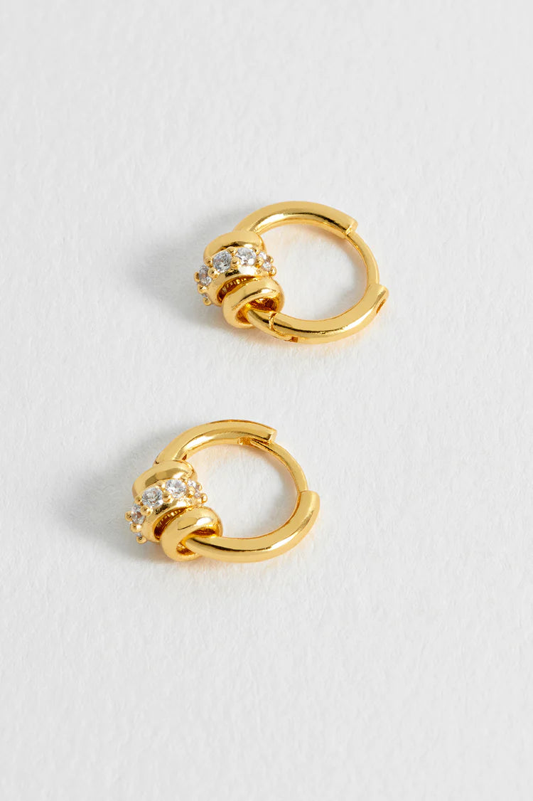 Gold Triple Disc Cz Hoop Earrings