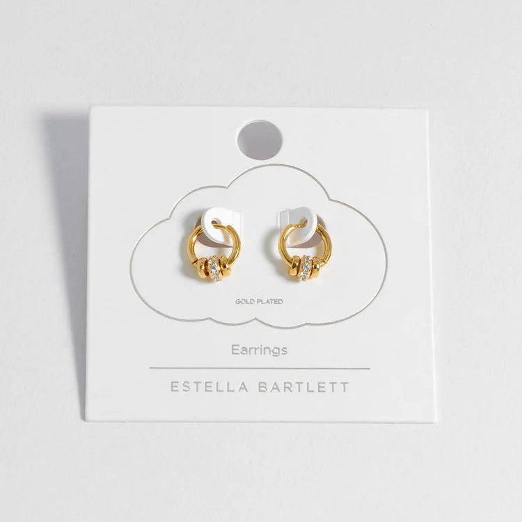 Gold Triple Disc Cz Hoop Earrings