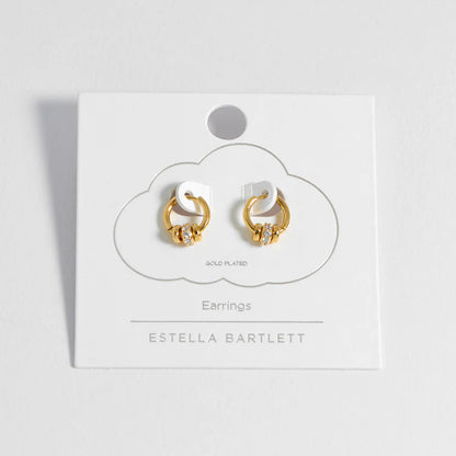 Gold Triple Disc Cz Hoop Earrings