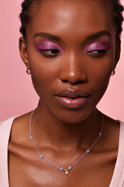 Heart And Blue Flower Miyuki Necklace - Gold Plated