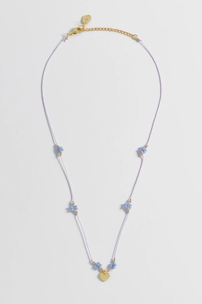 Heart And Blue Flower Miyuki Necklace - Gold Plated