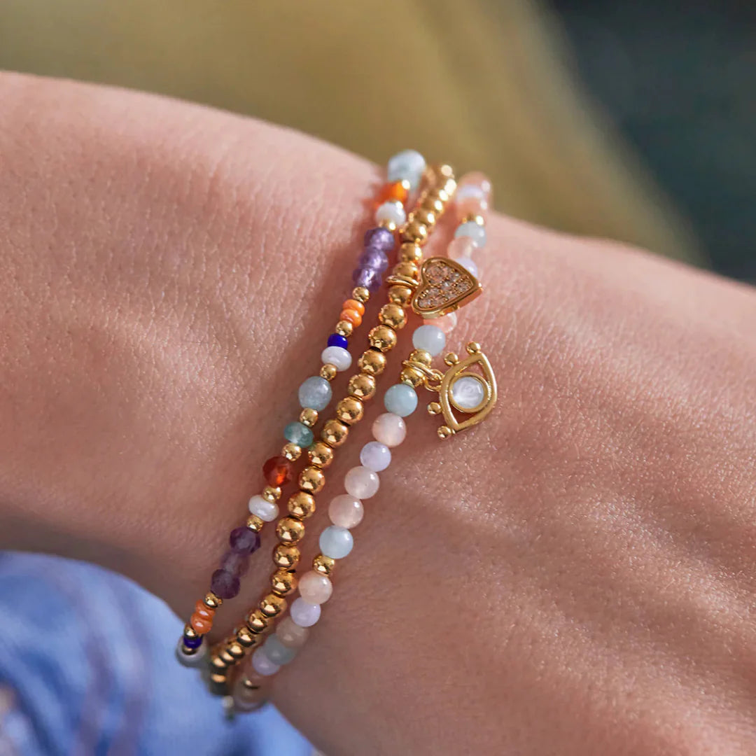 Lilac And Orange Mixed Mini Bead Bracelet