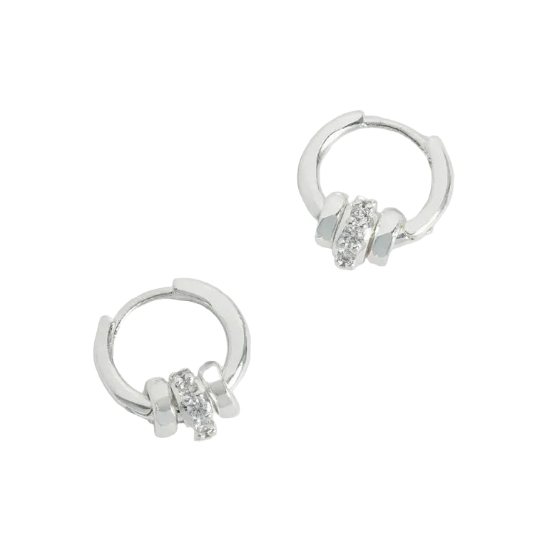 Silver Triple Disc Cz Hoop Earrings