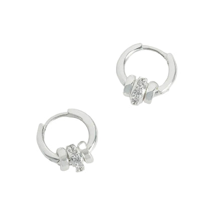 Silver Triple Disc Cz Hoop Earrings