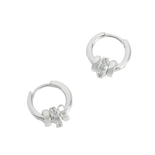 Silver Triple Disc Cz Hoop Earrings