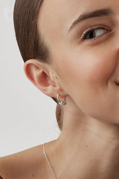 Silver Triple Disc Cz Hoop Earrings