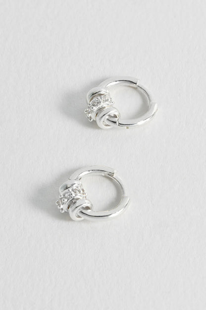 Silver Triple Disc Cz Hoop Earrings