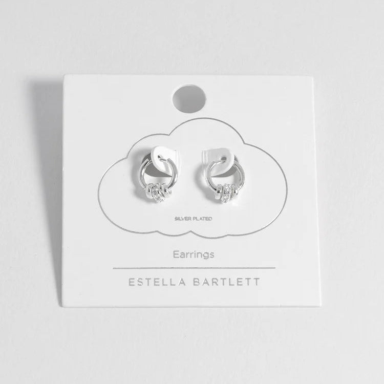 Silver Triple Disc Cz Hoop Earrings