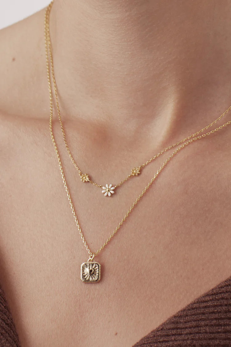 Triple Flower White Enamel Necklace