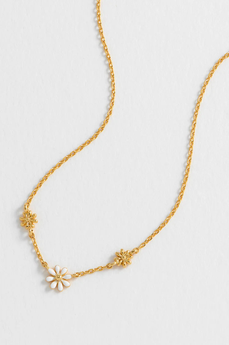 Triple Flower White Enamel Necklace