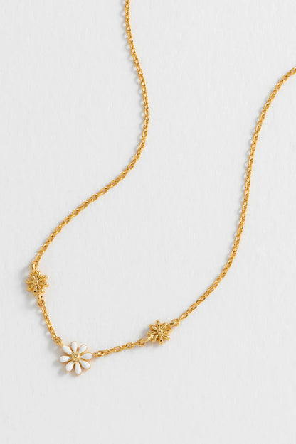 Triple Flower White Enamel Necklace