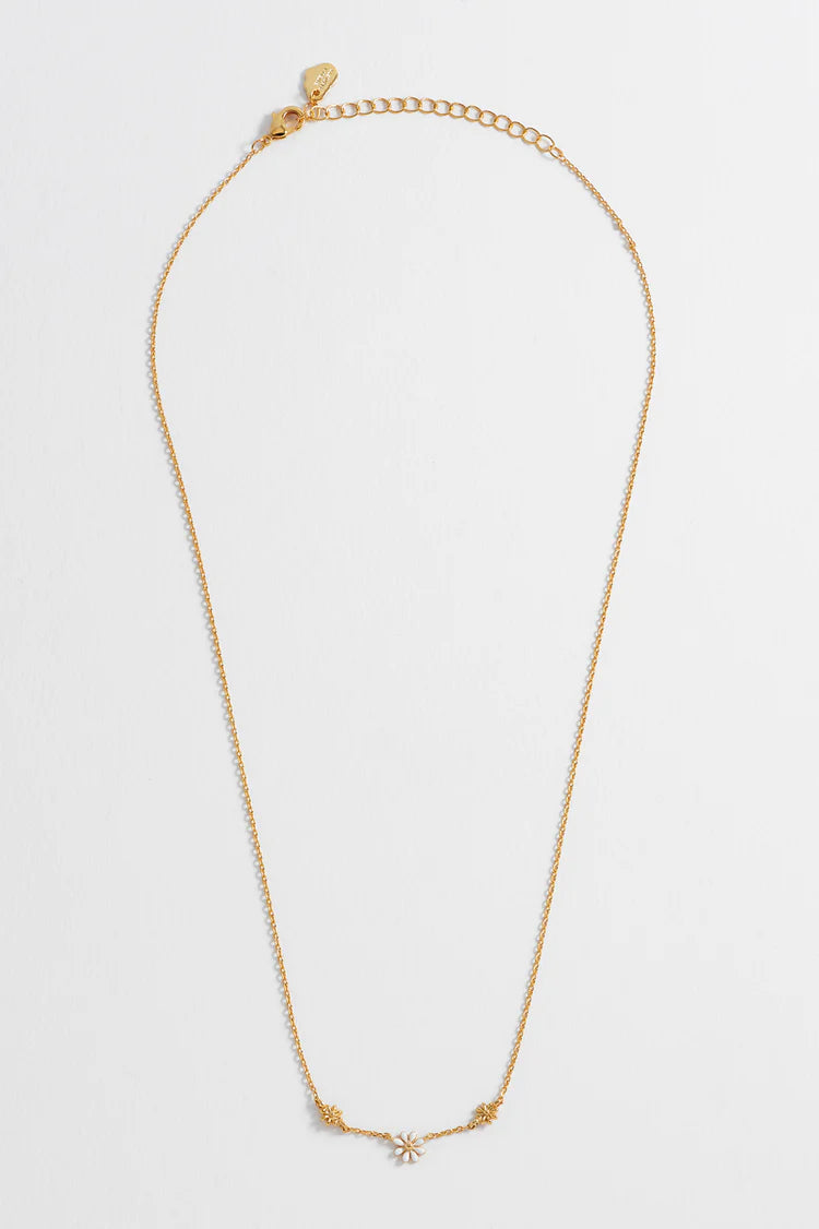 Triple Flower White Enamel Necklace