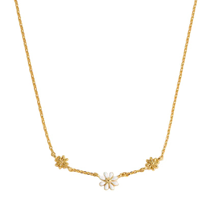 Triple Flower White Enamel Necklace