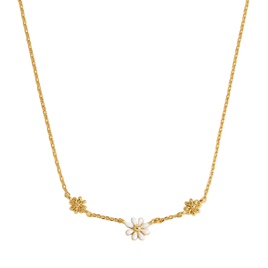 Triple Flower White Enamel Necklace