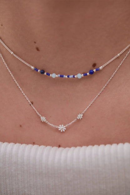Triple Flower White Enamel Necklace
