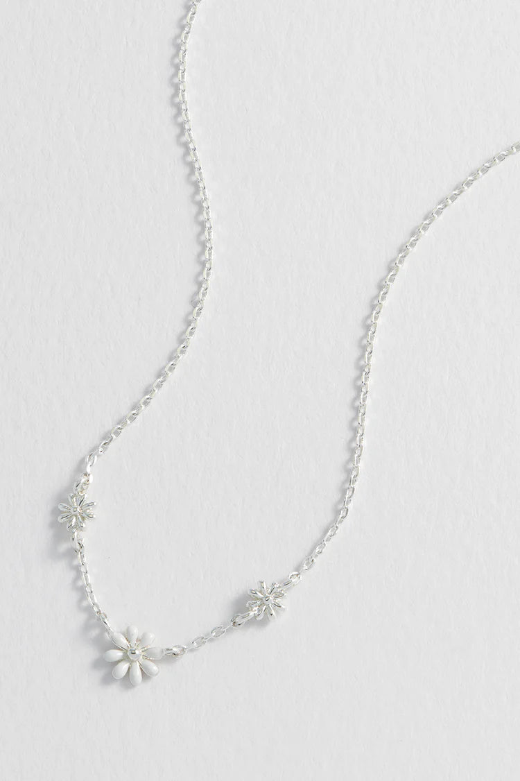 Triple Flower White Enamel Necklace
