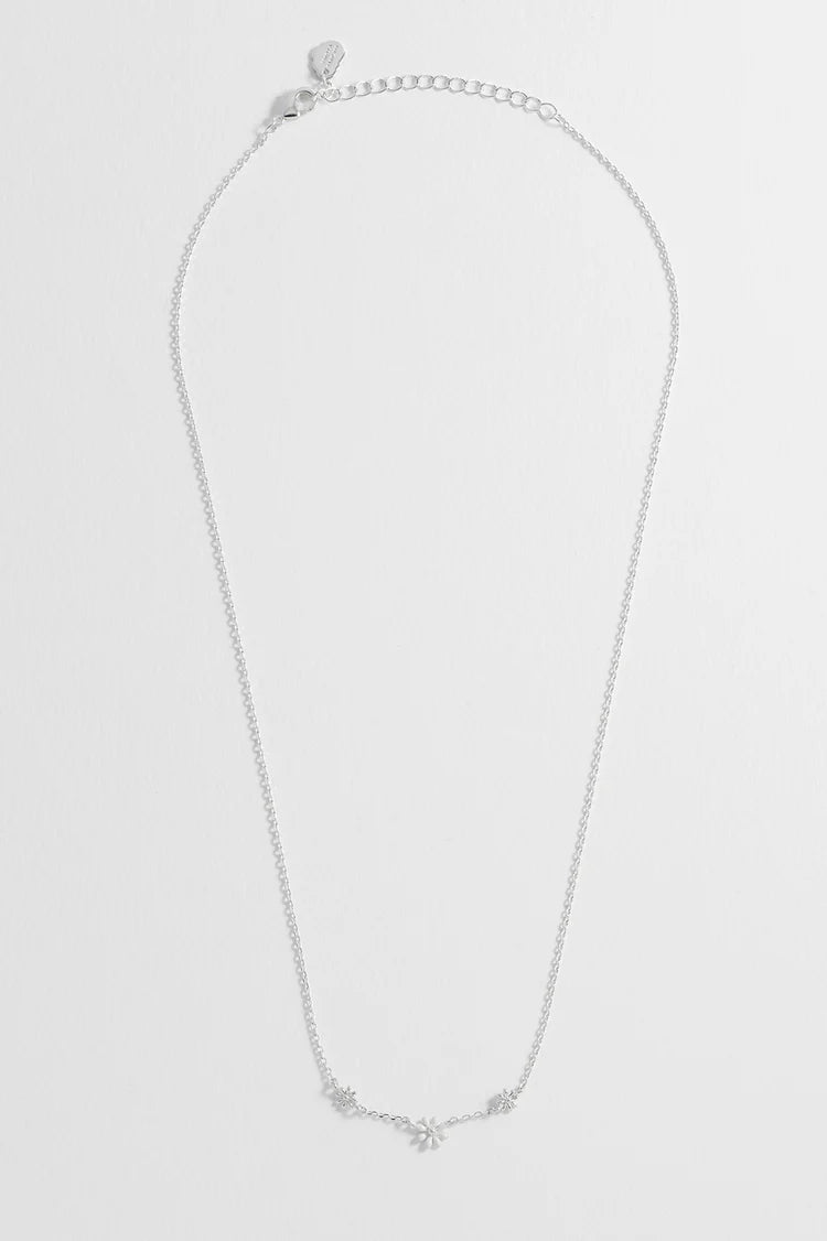 Triple Flower White Enamel Necklace