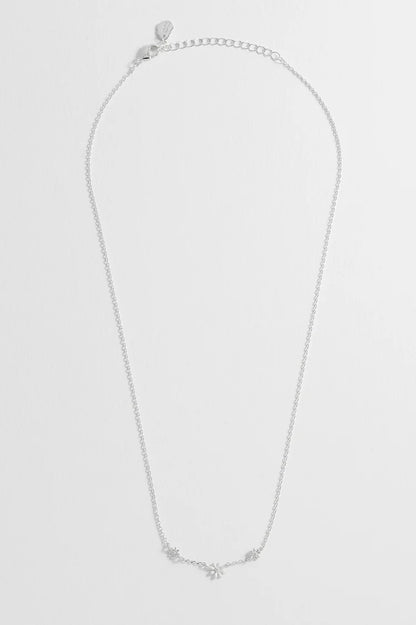Triple Flower White Enamel Necklace