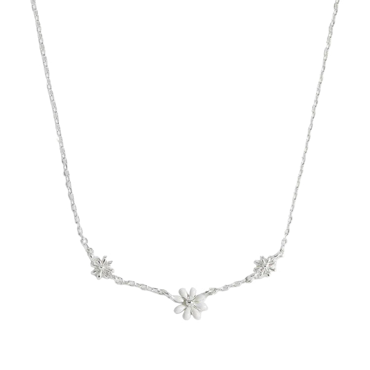 Triple Flower White Enamel Necklace